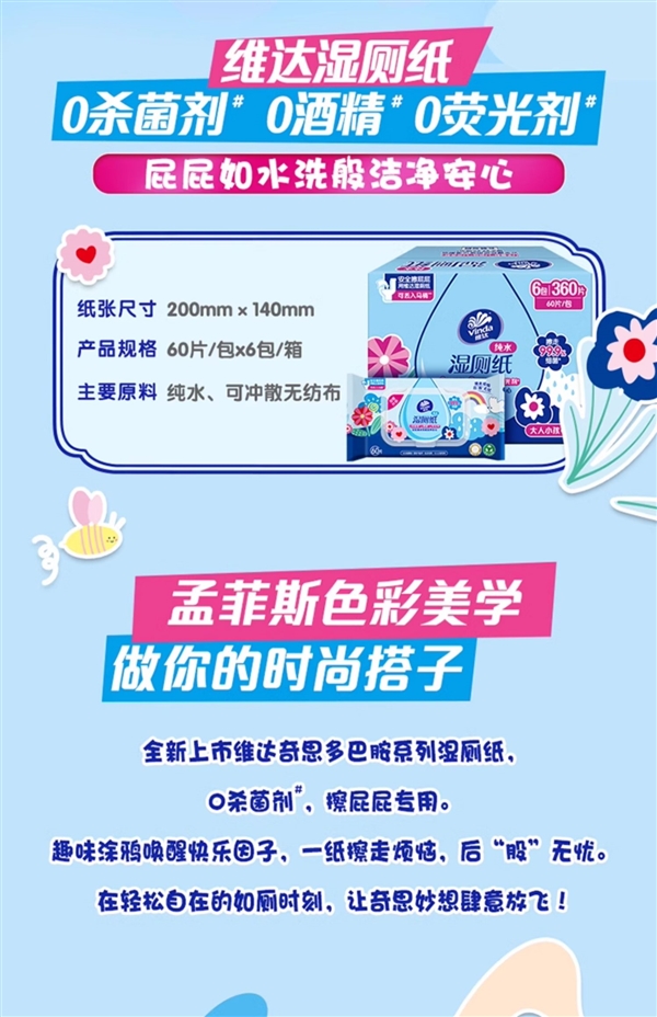 用后可直接丢马桶！维达多巴胺湿厕纸百亿补贴：单张不到1毛