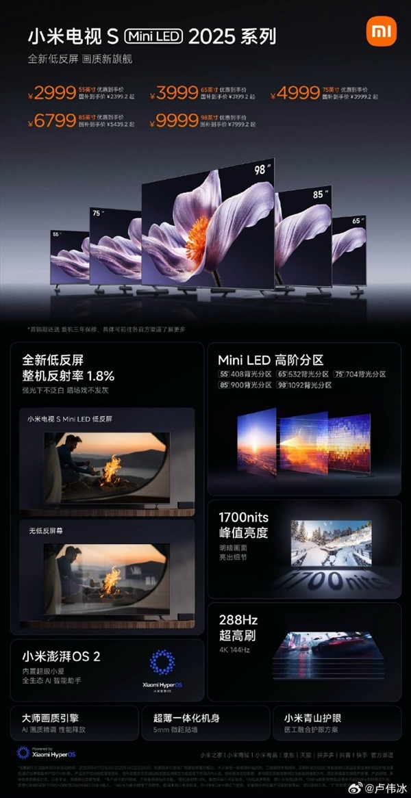 卢伟冰：小米电视放弃对规模数量的过度追求 专注做深技术