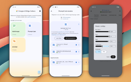 Android 版谷歌 AI 边缘应用库的欢迎界面。